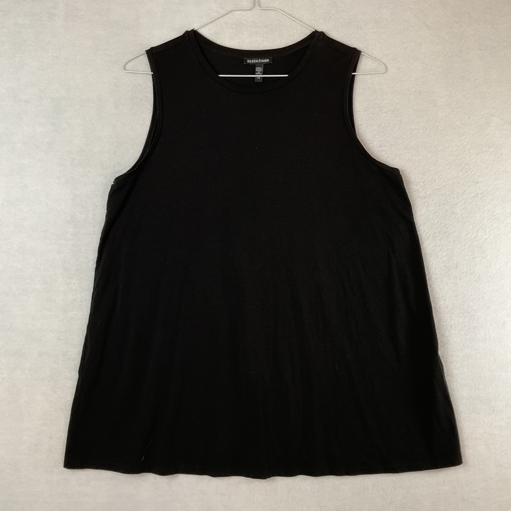Eileen Fisher Womens Black Tencel Lyocell Stretch Sleeveless Tank Top Large L/G